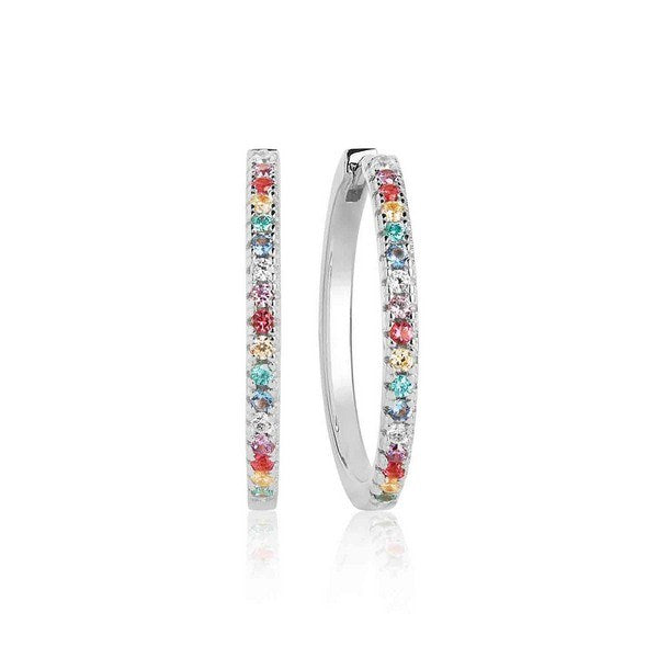 Ellera X-Grande creoler fra Sif Jakobs Jewellery i rhodineret 925 sterlingsølv med pastelzirkoner, Ø24 mm.